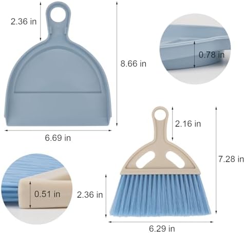 Mini Dustpan and Brush Set Portable Small Broom with Dust Pan Handheld Hangable Whisk Broom and Dust Pan for Home, Kitchen, Table, Office, Car 1 Pcs (Blue)