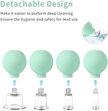 Meifuly Facial Cupping Set, 4 PCS Silicone Vacuum Suction Face Massage Cups, Skin Tightening Kit for Eyes, Face and Body (Green)