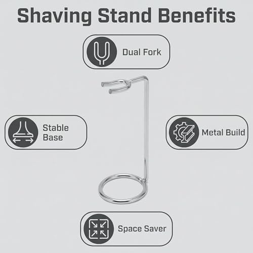 Safety Razor Stand for Shaving Brush Stand Use Silver Metal Holder 1PC with Round Base Countertop Organizer for Bathroom Vanity or Barbershop Station