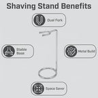 Safety Razor Stand for Shaving Brush Stand Use Silver Metal Holder 1PC with Round Base Countertop Organizer for Bathroom Vanity or Barbershop Station
