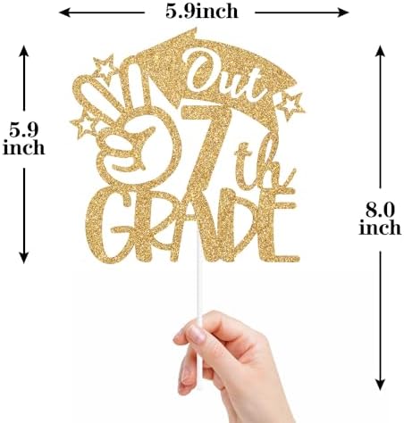 Peace Out 7th Grade Cake Topper, 7th Grade Grad, Happy Seventh Grade Graduation Party Decorations Gold Glitter