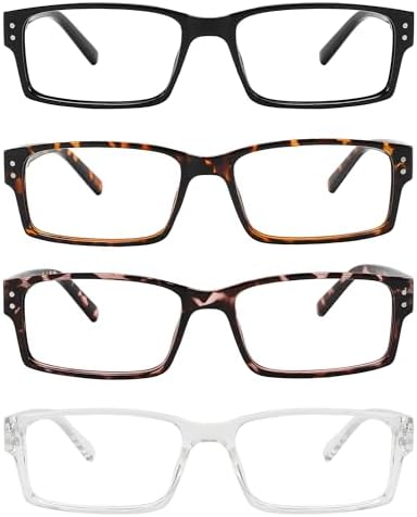 Rectangle Reading Glasses for Men and Women with Spring Hinges Clear Lens Readers