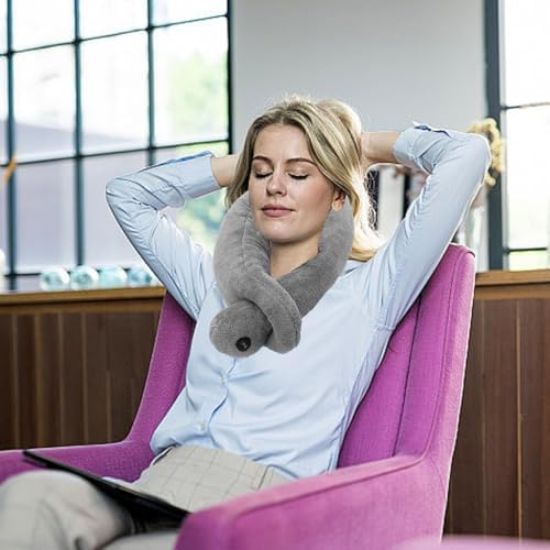Agatige Massaging Neck Pillow, Soft Breathable Head Support Electric Neck Pillow Wrap Vibrating Neck Cotton Cervical Massage Therapy Cushion for Relax Muscles Relieve Stress