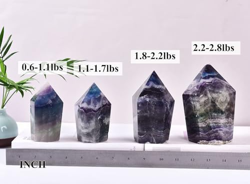 Colorful Fluorite Stone Tower Obelisk Large Healing Crystal Rock Point Wand Reiki Healing Meditation Stone 1.1-1.7 LBS