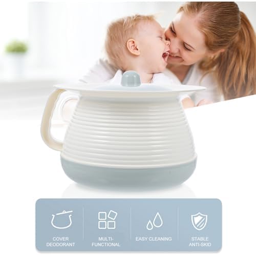 Portable Chamber Pot with Lid, 8" Bedside Urinal for Elderly, Toddlers & Adults, Heavy Duty Spittoon with Handle for Home, Hospital, Camping - Light Blue