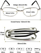 Folding Reading Glasses Men Women Metal Full Rim Foldable Up Reader Aid Eyeglasses with Case