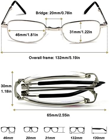 Folding Reading Glasses Men Women Metal Full Rim Foldable Up Reader Aid Eyeglasses with Case