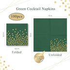 100Pcs Green Cocktail Napkins, 6.5 Inch Gold Dots Paper Napkins Disposable Party Napkins for Bar, Weddings, Graduations, Easter, St. Patrick‘s Day Decorations