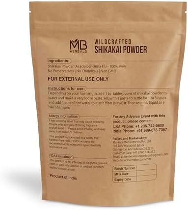 MB Herbals Shikakai Powder | 227g | 1/2 lb | 8 oz | 0.5 LB | Natural Hair Cleanser & Conditioner | 100% Pure Acacia concinna Fruit Pods Powder from Wildcrafted Shikakai