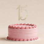 15th Birthday Cake Topper, Gold Sparkly Bling Number 15 Cake Decoration with Crystal Rhinestones for Anniversary Party Decor