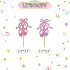 24pcs Ballet Cupcake Toppers, Ballet Shoes Cupcake Toppers, Pink Glitter Ballerina Cake Decoration for Girl, Ballet Themed Baby Shower/Birthday Party Supplies