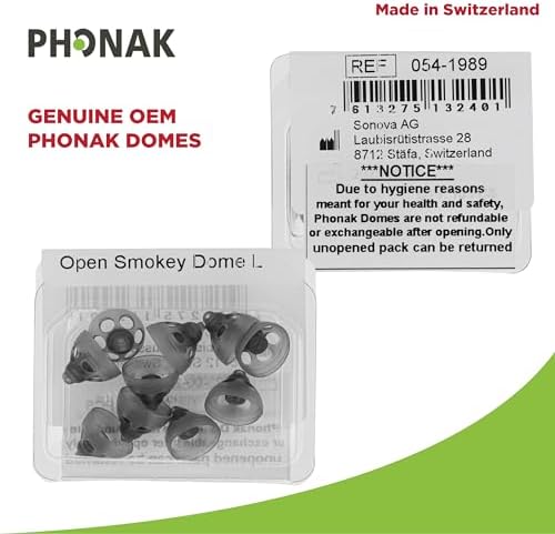 Phonak Open Smokey Dome Large (0.39 inch=10mm) 10 Domes, Genuine OEM Switzerland Replacement by Sonova, Hearing Aid Domes for Standard 2 Pin Receiver Accessories -1 Pack/10 Domes Total