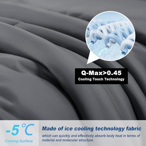 Cooling Comforter Queen Size, Double-Sided Cold Tech Fabric Quilted Bed Comforters Cooling Blanket for Hot Sleepers, Breathable Lightweight Summer Bedding, All-Season Ice Blanket, Dark Gray