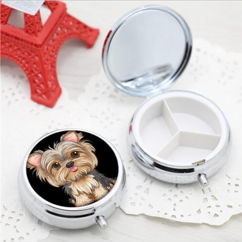 Pill Box,Cute Dog Round Pill Box 3 Compartment Decorative Pocket Purse Portable Mini Travel Medicine Tablet Vitamin Holder Organizer Pill Case