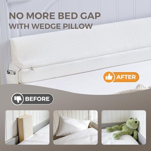 Bed Wedge Gap Filler King Size, Wedge Pillow for Headboard Gap, Foldable Mattress Gap Filler Close The Gap (0–7") Between Headboard and Mattress, Bed Crack Pillow, 76×10×6 in, White