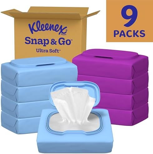 Kleenex Snap & Go Ultra Soft Facial Tissues, 9 On-the-Go Packs, 25 Tissues per Pack, 3-Ply, Packaging May Vary