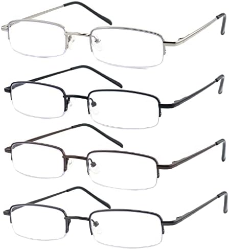 4 Pack Reading Glasses Metal Half Frame Readers for Men Women Blue Light Blocking Eyeglsses with Spring Hinges+2.75