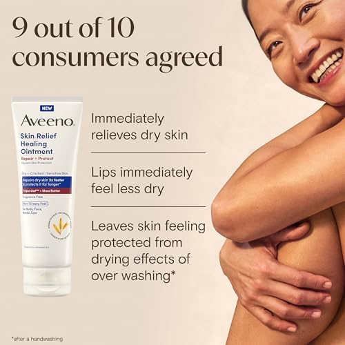 Aveeno Skin Relief Healing Ointment, 72-Hour Skin Protectant with Triple Oat & Shea Butter for Extra Dry, Cracked & Sensitive Skin, Fragrance-Free & Multi-Use for Lips, 7.2 oz