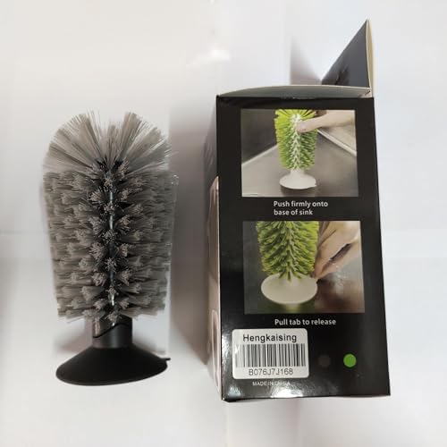 Hengkainsing Brush-Up Glass Brush with Suction Cup Upright Stays in Sink Bristle Scrub Kitchen Bottle Cleaning Washing (Gray)