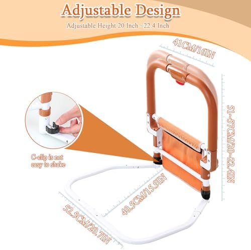 Bed Rails for Elderly Adults Safety, Adjustable Folding Bed Assist Rails for Seniors, Foldable Bed Side Rails with Non-Slip Handle and Storage Pouch, Fits King Queen Full Twin Beds