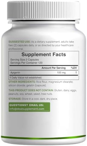 Apigenin, 100mg Per Serving, 240 Capsules – Raw Plant Extract from Chamomile Flower – Active Bioflavonoids & Antioxidants – Sleep & Relaxation Supplement – Non-GMO