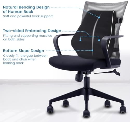 Keemall Lumbar Pillow Back Cushion Inflatable - Lumbar Support for Back Rest Office Chair Car Seat Travel and Home Ergonomic Design Lower Back Pain Relief (Black)