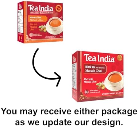 Tea India Masala Chai Tea Flavorful Blend Of Black Tea & Natural Ingredients Strong Full-Bodied Traditional Indian Caffeinated Tea 80 Round Teabags