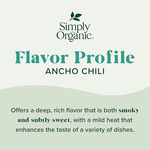 Simply Organic Ancho Chili Powder, 2.85 Ounce Jar, Certified Organic Poblano Peppers, Mexican, Southwest, Popcorn & Chocolate