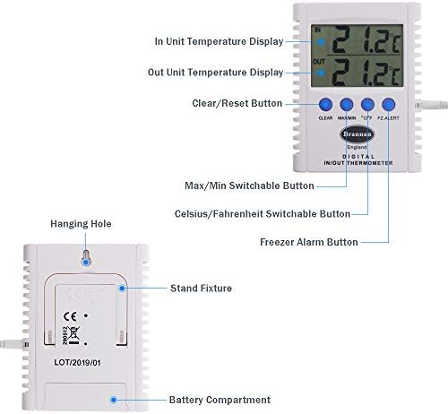 Brannan Digital Max Min Thermometer Indoor Outdoor 2.5M Probe Cable