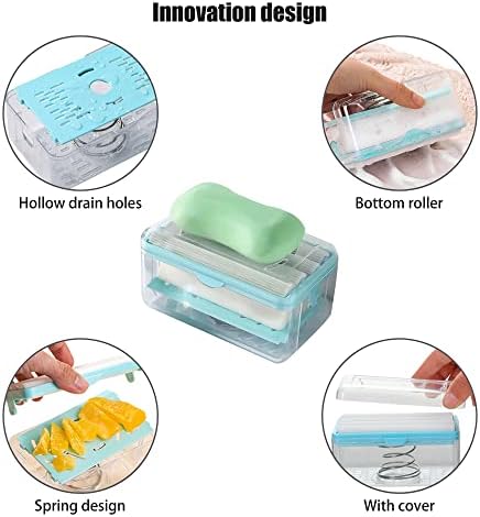 Multifunctional Soap Box,Foam Dispenser with Roller/Drain Holes,Spring Foaming Soap Bar Holder/Container/Dish/Case/Container,Family Countertop Handwashing Gadget for Bathroom/Kitchen/Shower/Bath(2pcs)