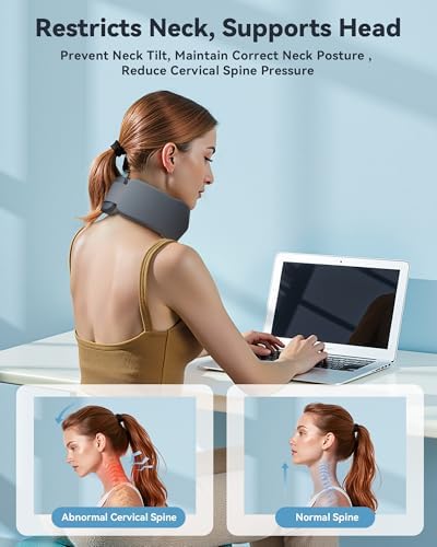 Neck Brace for Sleeping, For Relief Neck Pain and Provide Support Soft Cervical Collar, Neck Support Keep Vertebrae Stable & Aligned Relief of Cervical Spine Pressure Gray (Large Size)