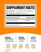 BulkSupplements.com Alpha Lipoic Acid Powder - ALA Supplement, Antioxidant Supplement - Gluten Free, 600mg per Serving, 250g (8.8 oz) (Pack of 1)