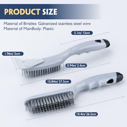 Stainless Steel Wire Brush Set 3Pcs,6.9" x 2.6"Size,144 Bundles of Bristles,Block Wire Brush with Strong Handle,for Cleaning Welding Slag & Rust,Dust and Paint Scrubbing