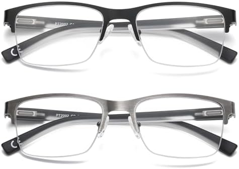Reading Glasses Men Photochromic Lens Blue Light Readers Wide Metal Half Frame Style Sun Tinted Eyewear PT2002