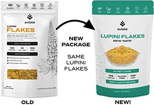 Aviate Lupini FLAKES - Keto "Oats" & Vegan Friendly Superfood - Non-GMO, Gluten Free - High Protein - Low Calorie & Low Carb - Rich in Dietary Fiber and Minerals - 100% Lupin Beans - 12 Ounces (Pack of 1)