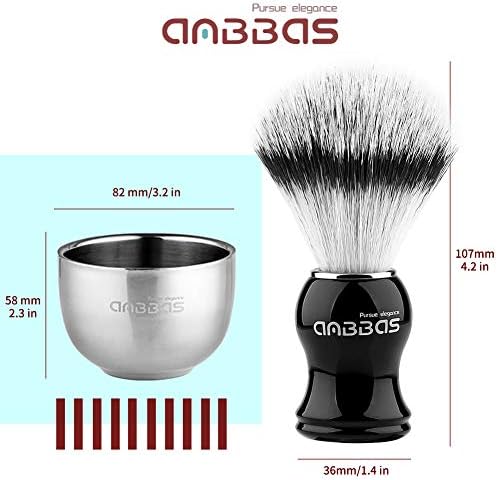 Anbbas Faux Badger Hair Shaving Brush and Bowl with Black ABS Wall Mounted Shaving Stand Holders for Soap Bowl and Brush,100g Soap Bar,5IN1 Set for Men Close Shave