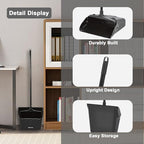 Pivoting Upright Dust Pan with Long Handle and Wheels, Large Capacity, Heavy Duty Commercial Dustpan for Indoor Outdoor, Standing Dust Pan for Home and Restaurant Cleaning, Black