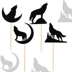 Pack of 24 Black Wolf Silhouette Glitter Cupcake Topper Wolf Cupcake Toothpick Flags Animal Theme Birthday Wedding Party Decoration