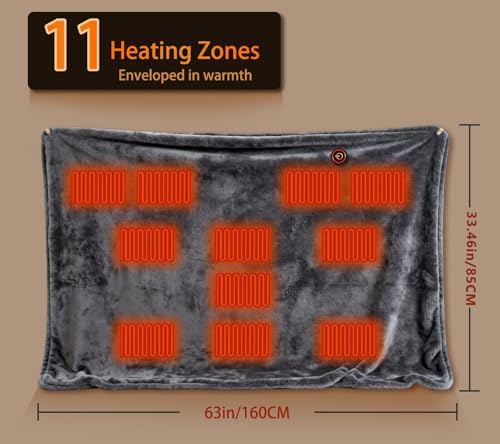Portable Heated Blanket Battery Operated Cordless Heated Shawl for Women Men with Battery & 11 Heating Zones
