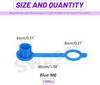 Swpeet 100Pcs M8 Blue Plastic Grease Fitting Cap Assortment kit, Grease Zerk Fitting Cap Plastic Dust Cover, Brake Bleeder Screw Caps Dust Cover with Keeper for Motorcycle Car