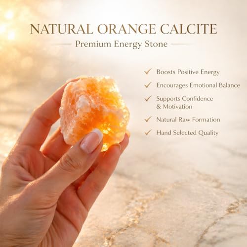 Large 1.25-2.0” Natural Orange Calcite Raw Stone – Healing Crystal for Positivity, Energy & Motivation | 100% Genuine Rough Orange Calcite Gemstone for Solar Plexus Chakra, Reiki,