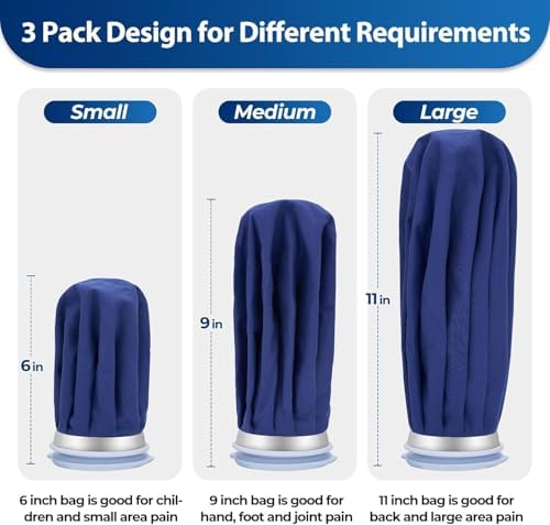 Ice Bags for Injuries Reusable: Ohuhu 3 Packs Ice Cold Packs Ice Bag Hot Water Hot & Cold Therapy Pain Relief for Knee Leg Injury No-Leak Breathable Waterproof Ice Bags 3 Sizes 6"/9"/11", Blue