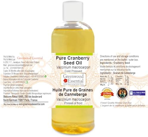 Greenwood Essential Pure Cranberry Seed Oil (Vaccinium macrocarpon) Cold Pressed 200ml (6.76 oz)