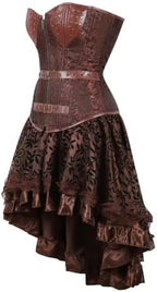 Corset Dress Skirt Tutu Set Women Steampunk Gothic Punk Bustier Pirate Costume Halloween Brown