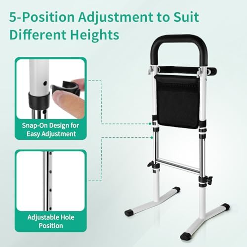 Stand Assist Aid for Elderly - Mobility Aid for Seniors with 5-Level Height Adjustment, 300Lbs Capacity & Dual Handrails for Safe Toilet and Couch Use, Includes Storage Pouch for Convenience