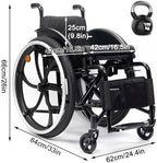 Sports Leisure Wheelchair, Folding, Lightweight, Self Propelled, All Terrain, Black, Aluminum Frame, Handbrakes, Quick Release Wheels, Seat Width 38cm
