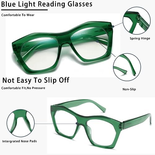 Viseng 3 Pack Oversized Frame Design Women's Reading Glasses, Blue Light Blocking Computer Reader +3.5
