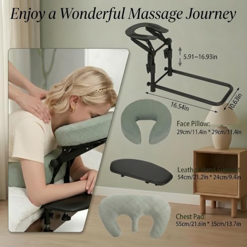Bedside Massage Headrest Massage with Armrest & Breast Pillow, Head Rest for Bed System with PU Leather & Foam Pillow, Ergonomic Massage Face Cradle for Bed for Women-Friendly Comfort