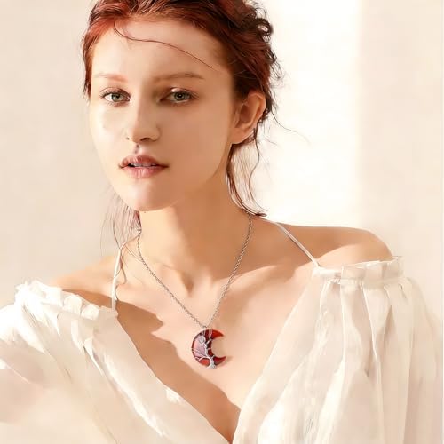 XIANNVXI Necklaces for Women Crescent Moon Pendant Necklace Tree of Life Wire Wrapped Crystal Necklaces Natural Gemstone Quartz Jewelry for Women