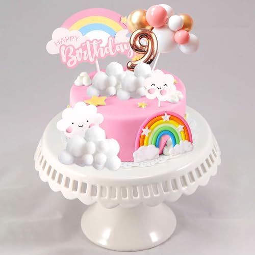 LaVenty Pink On Cloud 9 Cake Decoration On Cloud 9 Birthday Cake Topper 9th Birthday Cake Decoration 9th Bday Party Supplies Clouds Cake Toppers